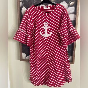 Red Striped Kids Dress with Anchor Design